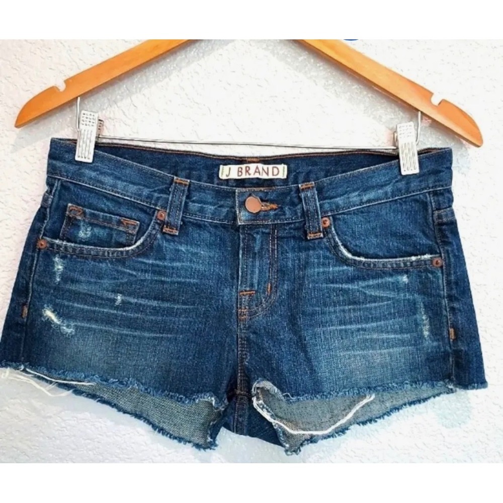 J Brand Leon Cut Off Denim Shorts Dark Wash Distressed‎ Raw Hem Size 31 1046O200